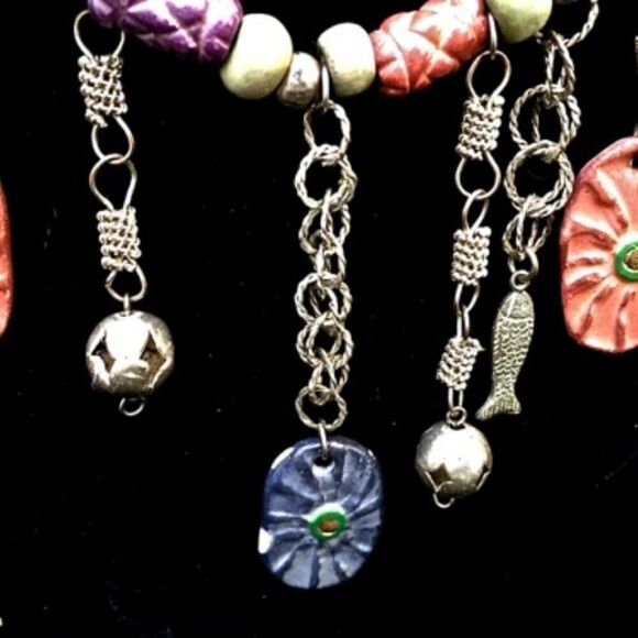 BOHO ARTISAN CERAMIC BEAD CHARM FLOWER NECKLACE 28 - Picture 5 of 6